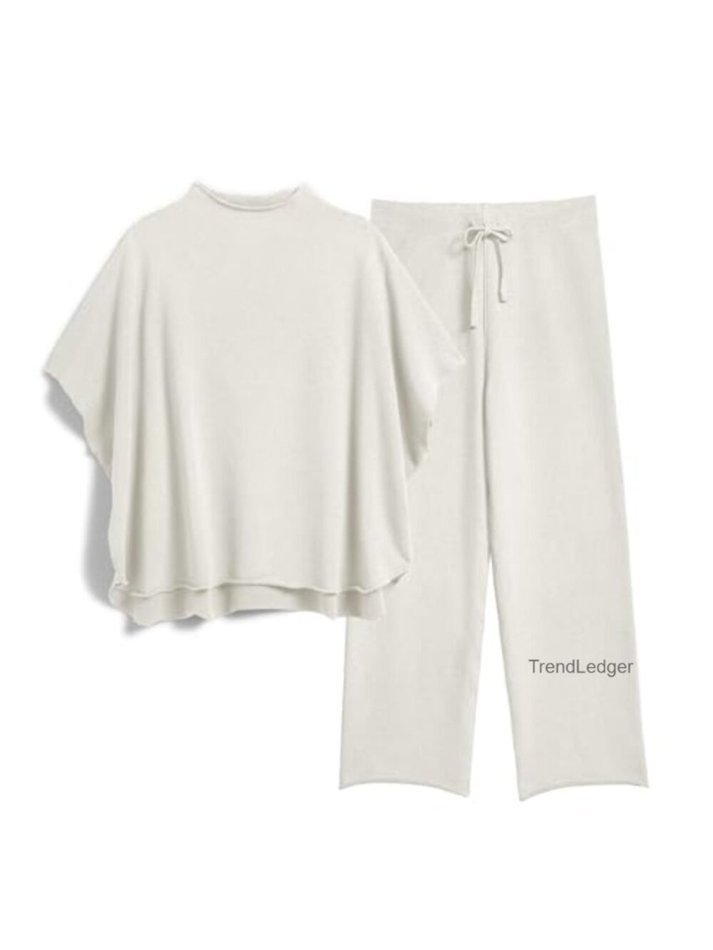Two Piece Lounge Set for Women Short Sleeve Top Wide Leg Pants Cotton Blend